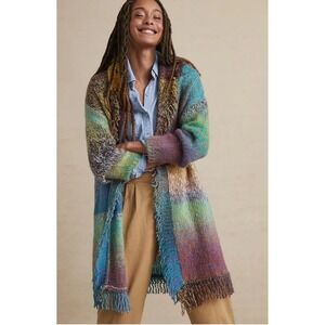 Greylin Anthropologie Colorful Cardigan Duster Fringe Pockets Artsy Phoebe XS‎
